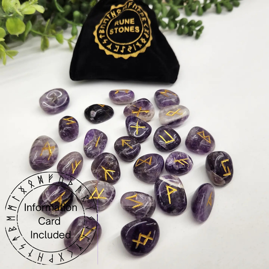 Chevron Amethyst Rune Sets with Velvet Pouch and Grid