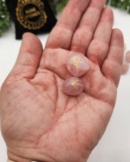 Rose Quartz  Rune Sets  & Velvet Pouch and Grid