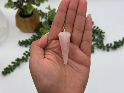 Rose Quartz Pendulum with Silver Color Chain