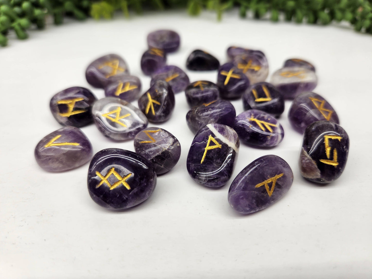Chevron Amethyst Rune Sets with Velvet Pouch and Grid