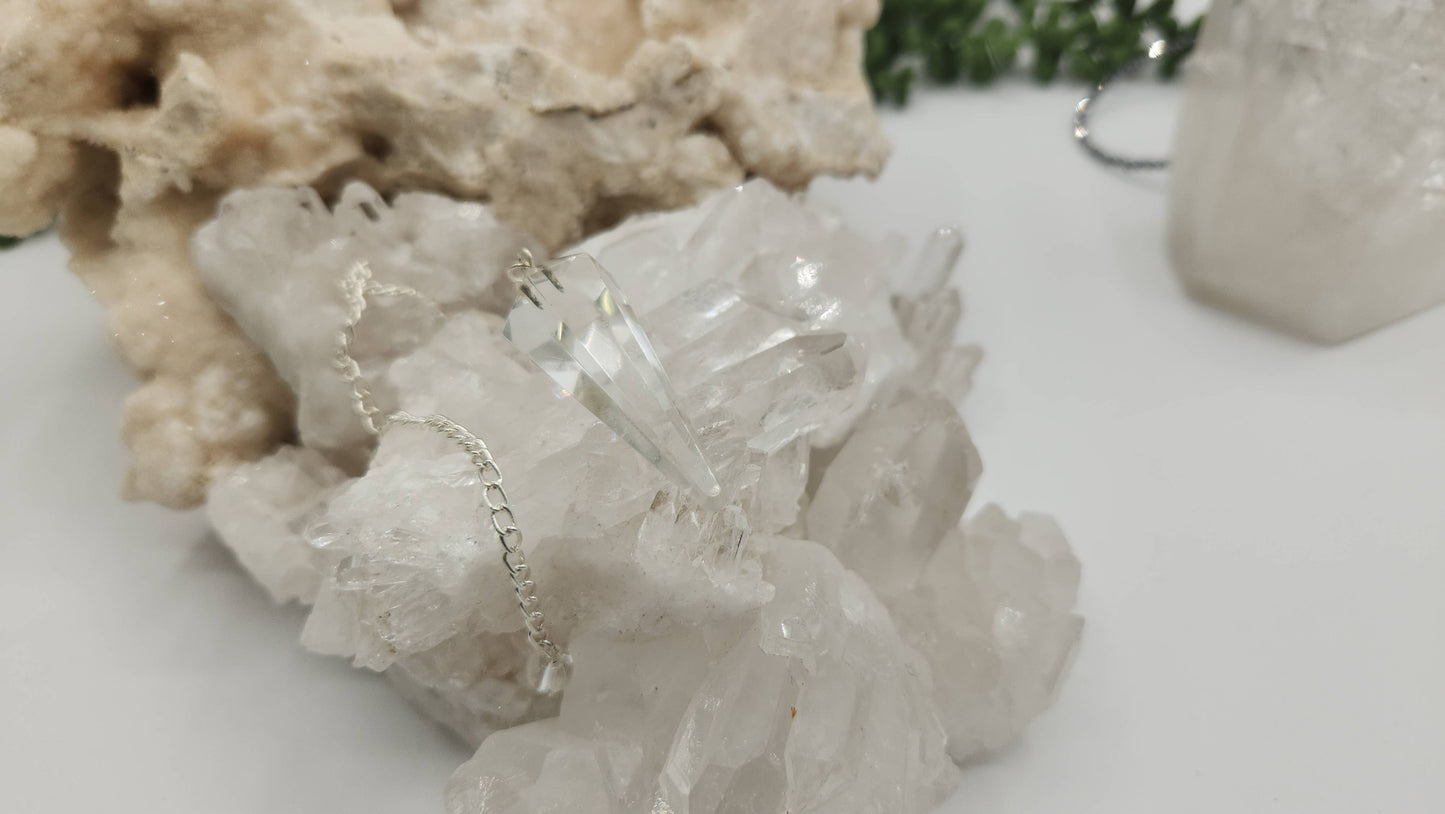 Clear Quartz Pendulum w/Silver Plated Chain