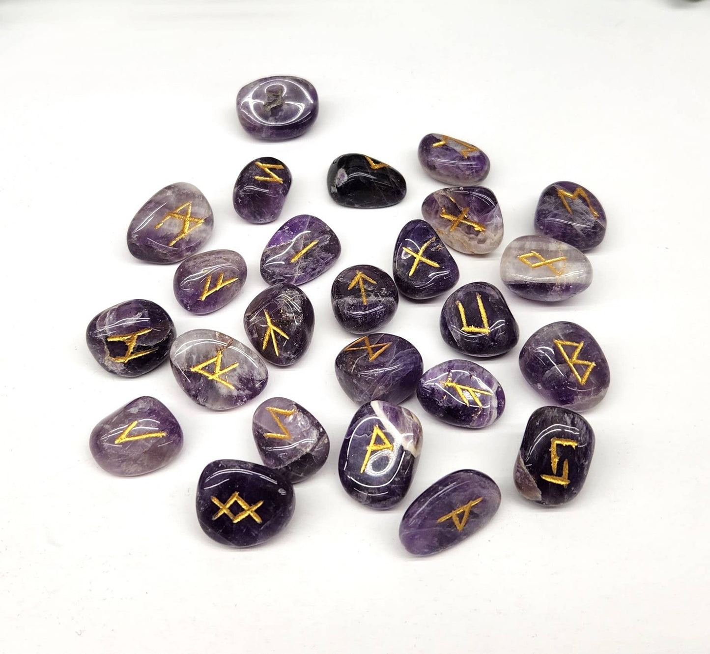 Chevron Amethyst Rune Sets with Velvet Pouch and Grid