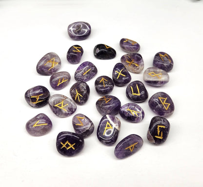 Chevron Amethyst Rune Sets with Velvet Pouch and Grid