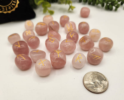 Rose Quartz  Rune Sets  & Velvet Pouch and Grid