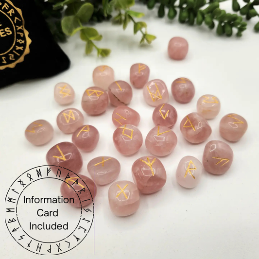 Rose Quartz  Rune Sets  & Velvet Pouch and Grid