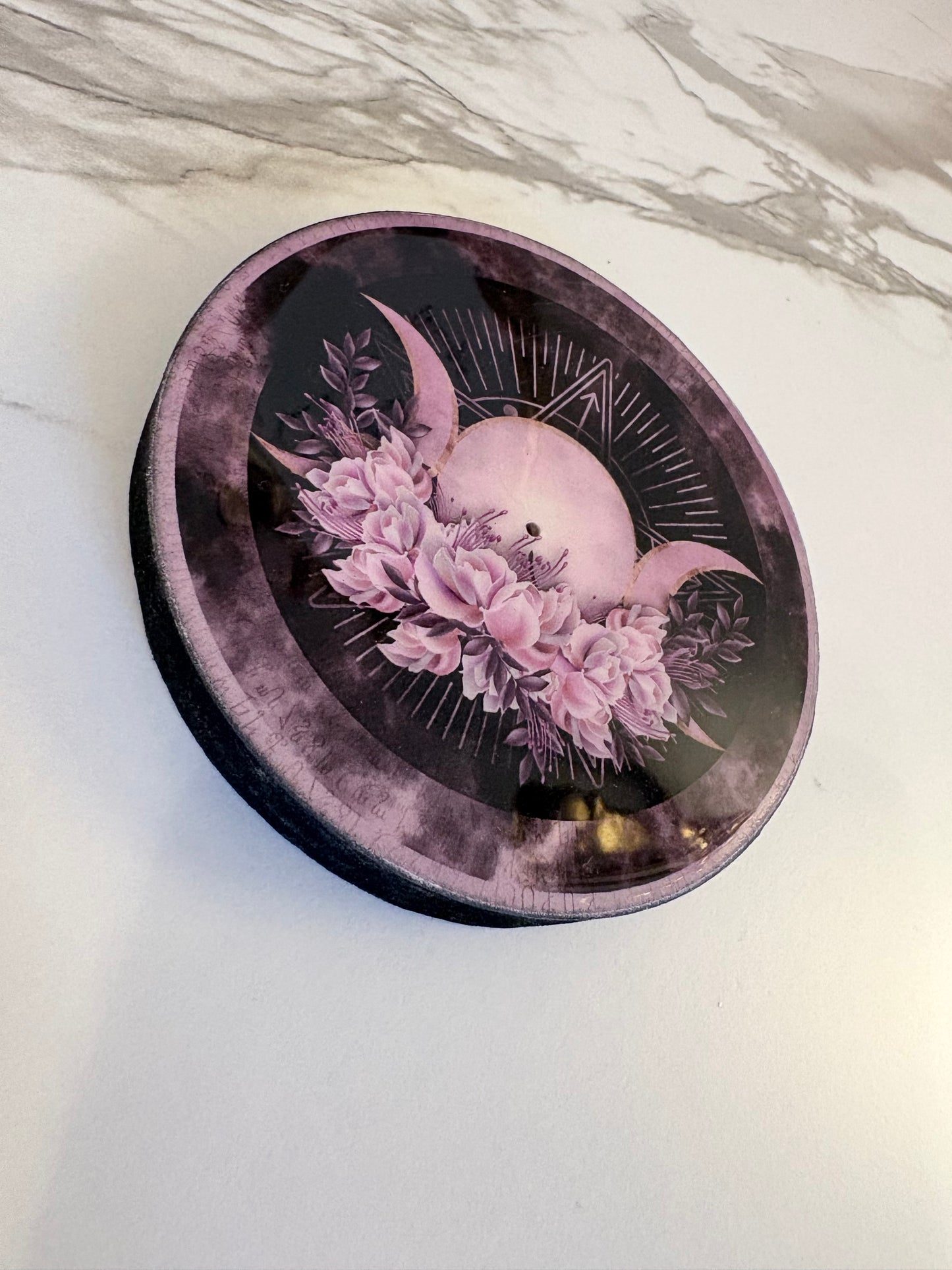 Round Wooden Incense Burner (4 in.) - Rose Triple Moon