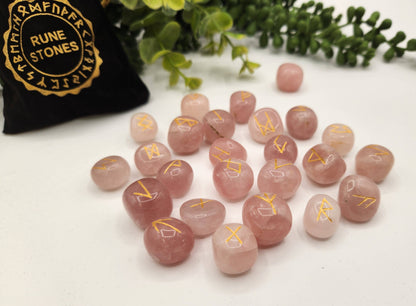 Rose Quartz  Rune Sets  & Velvet Pouch and Grid