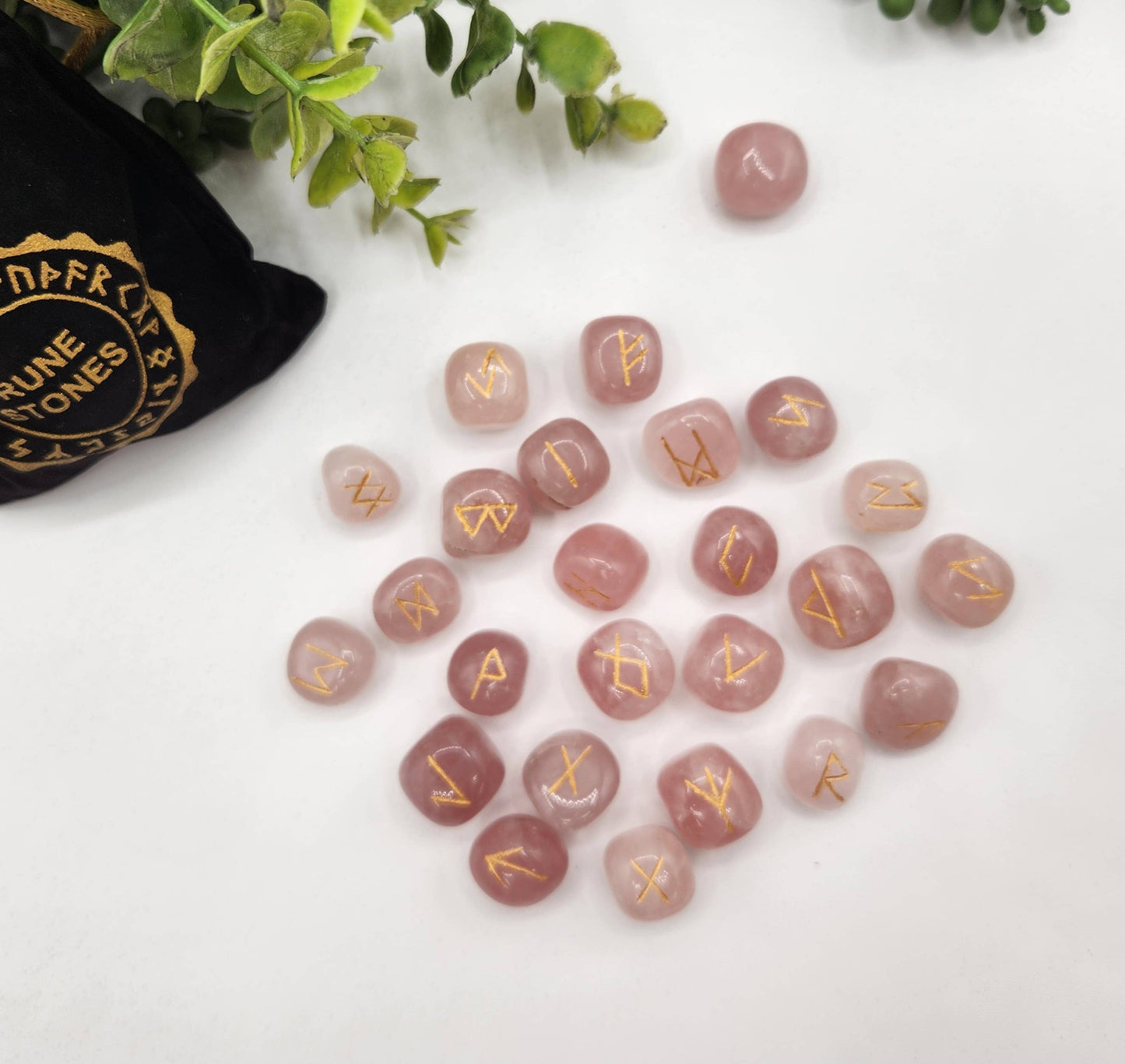 Rose Quartz  Rune Sets  & Velvet Pouch and Grid
