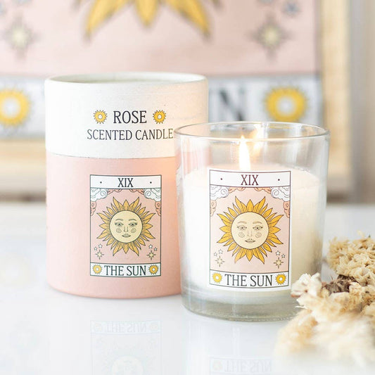 The Sun Vintage Tarot Card Rose Candle