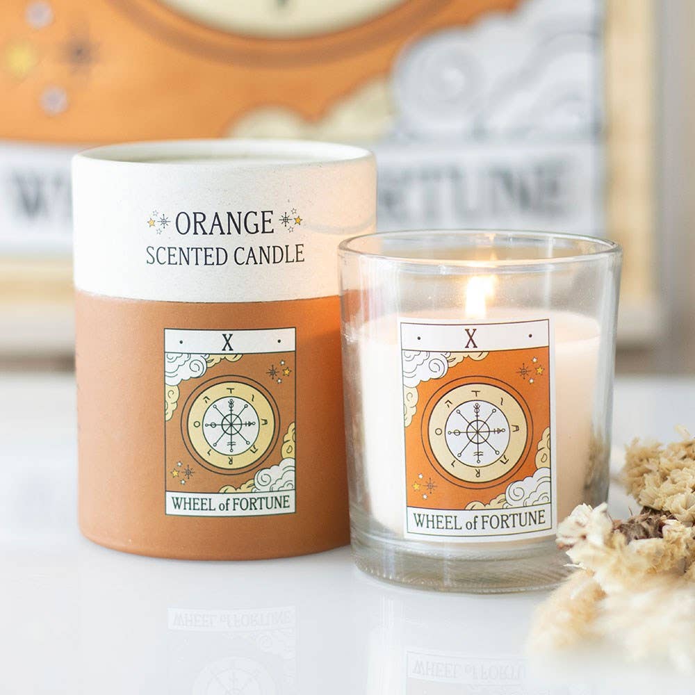 The Wheel of Fortune Vintage Tarot Card Orange Candle